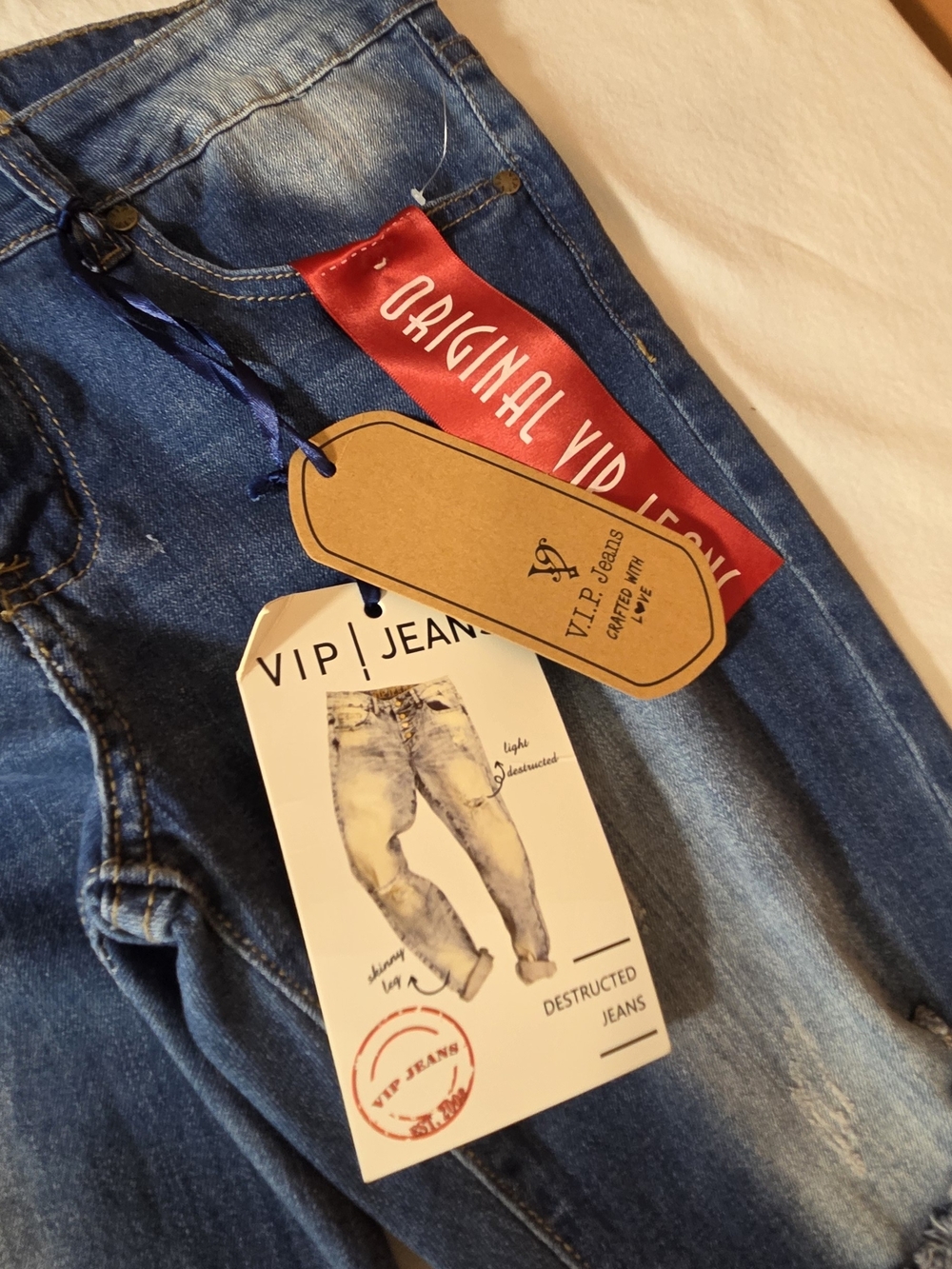 VIP Distressed Women's Blue Ripped Jeans - Picture 3 of 6